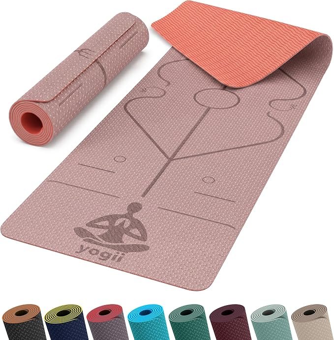 Yogii tapis de yoga antidérapant TPE 6 mm, guides d'Aligneme